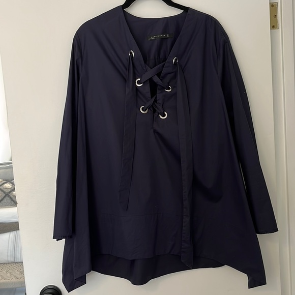 Zara Navy Lace Up Tunic Size Large - Picture 1 of 3